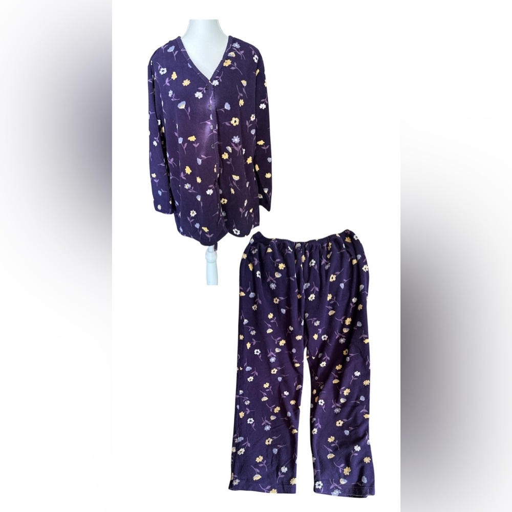 Cherokee Purple & Yellow PJs w/ Long Sleeve Button Down & Elastic Waist Pants XL
